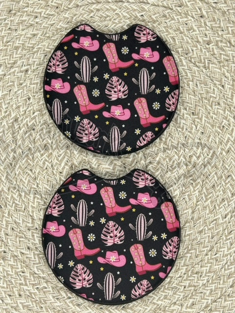 Car Coasters- Pink/Black Cowgirl