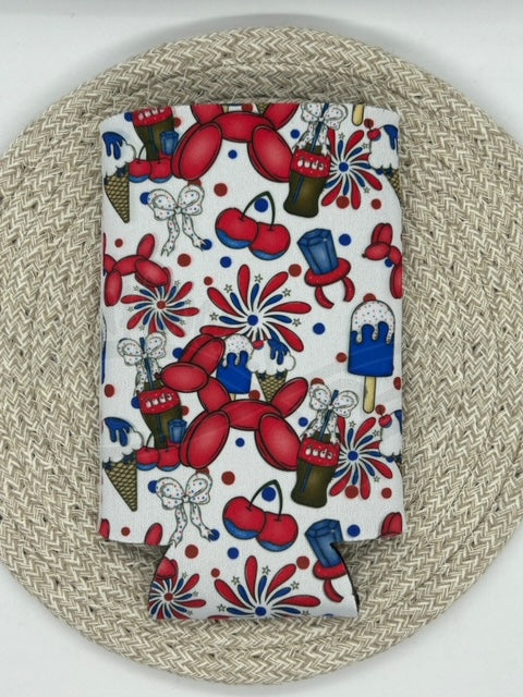 Tall Can cooler- Red, White, Blue balloon dog