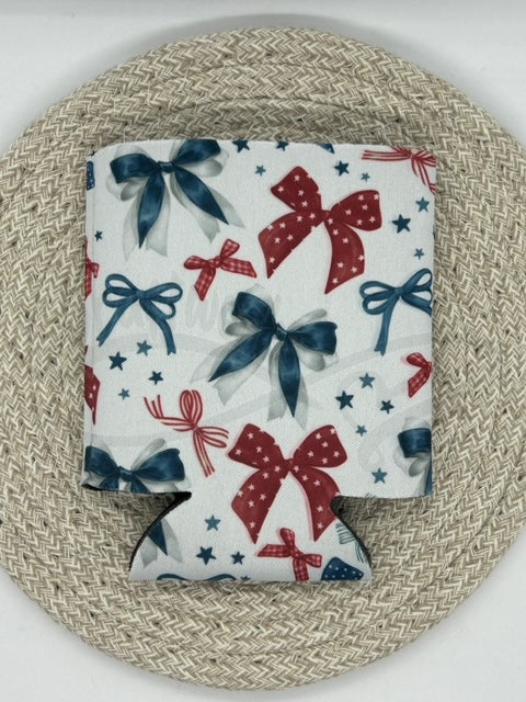Regular Can cooler- Red, White, Blue Bows