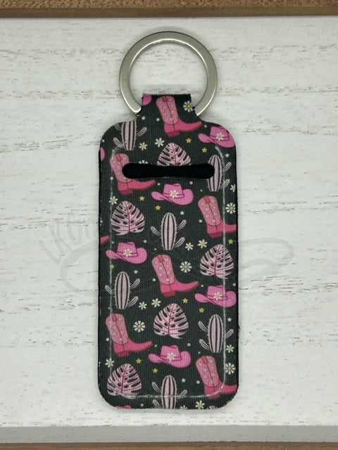 Keychain lip balm holder- Pink/Black Cowgirl