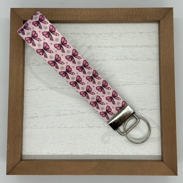 Key Fob keychain wristlet- Pink pencil bows