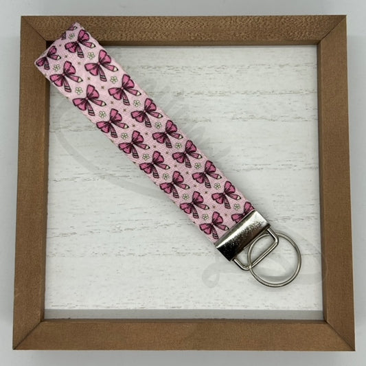 Key Fob keychain wristlet- Pink pencil bows