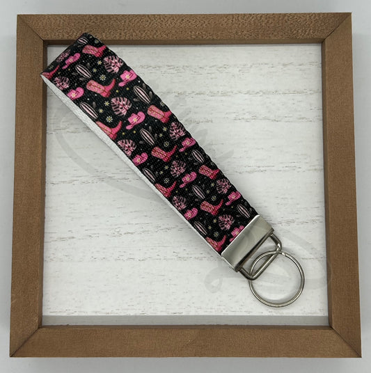 Key Fob keychain wristlet- Pink/Black Cowgirl