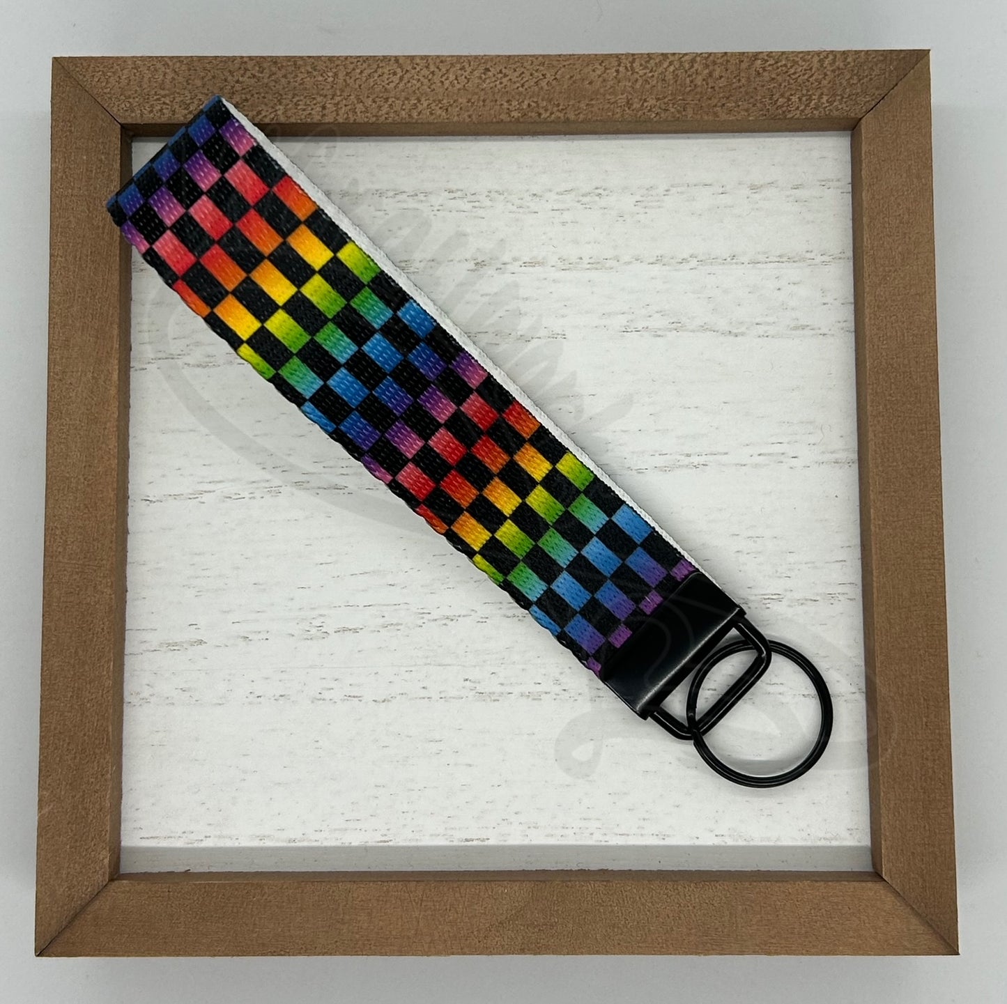 Key Fob keychain wristlet- Rainbow checkered