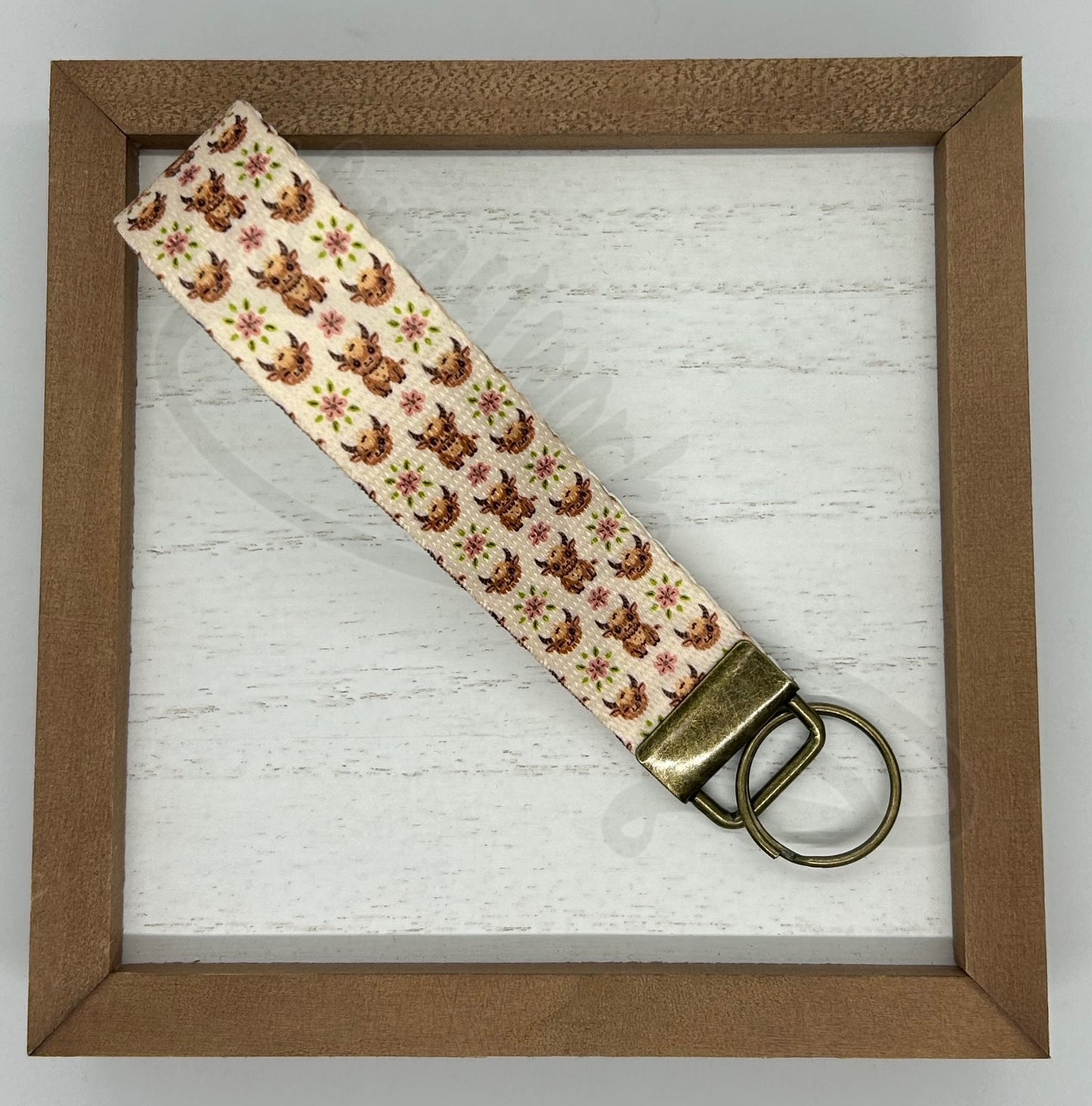 Key Fob keychain wristlet- Winking Highland cow