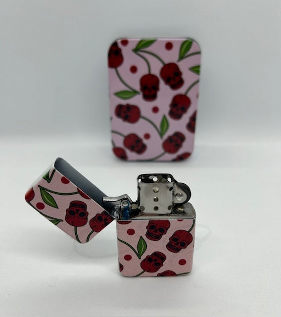 Metal Refillable Lighter – Ships Empty: Cherry Skulls
