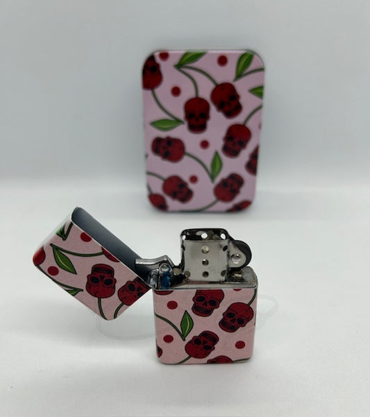 Metal Refillable Lighter – Ships Empty: Cherry Skulls