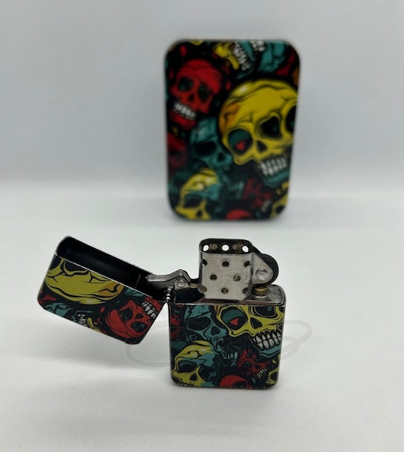 Metal Refillable Lighter – Ships Empty: Chrome Zombie skulls