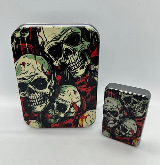 Metal Refillable Lighter – Ships Empty: Chrome Bloody skulls