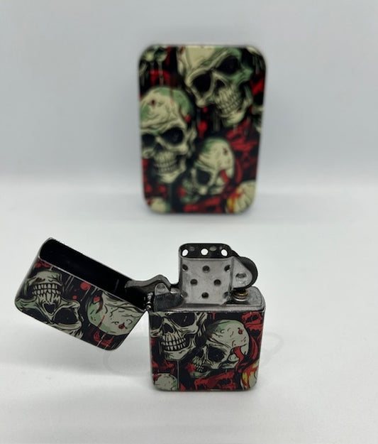 Metal Refillable Lighter – Ships Empty: Chrome Bloody skulls