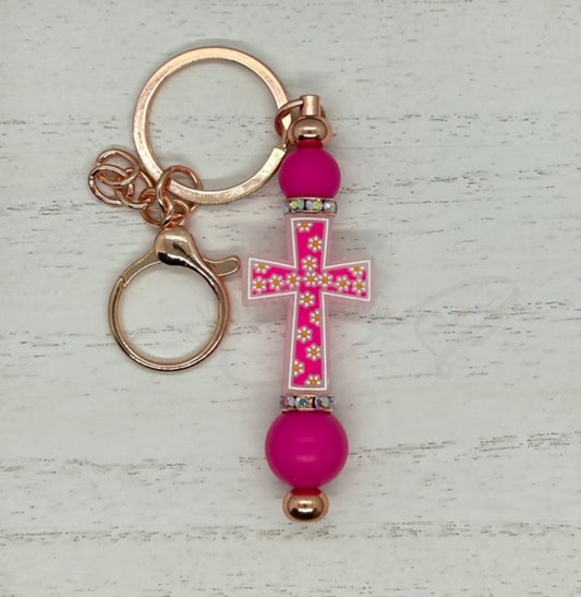 Keychain/ Purse Charm- Pink Cross
