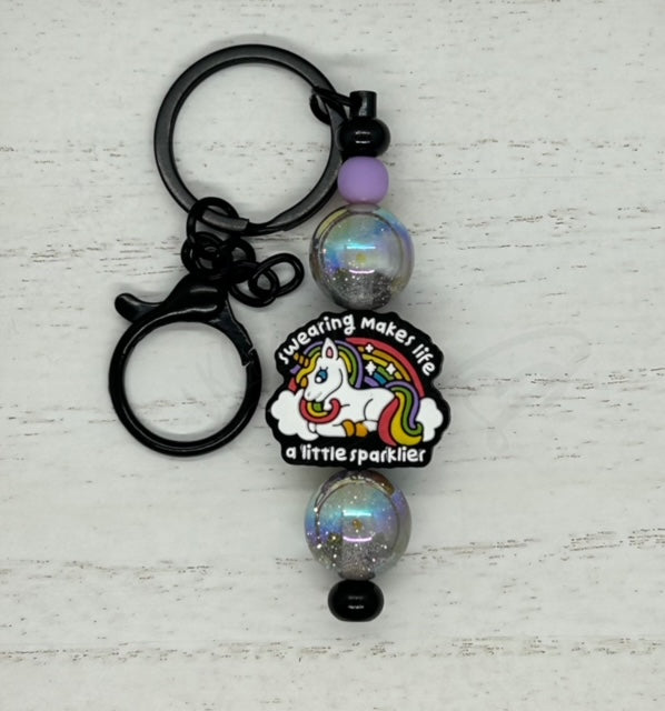 Keychain/ Purse Charm- Swearing Unicorn