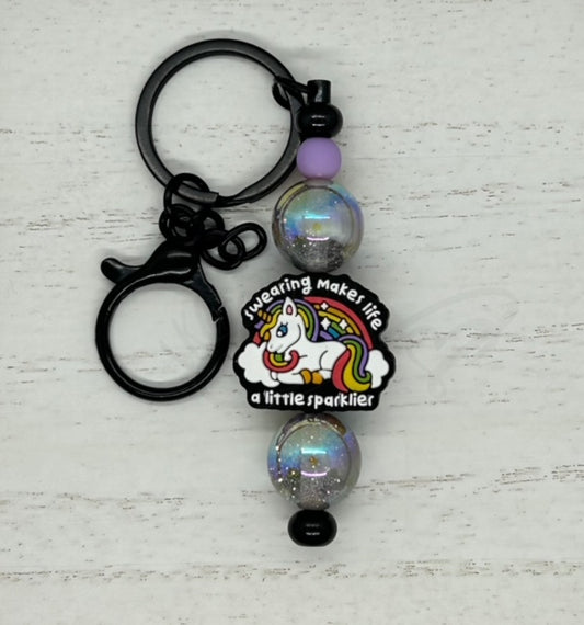 Keychain/ Purse Charm- Swearing Unicorn