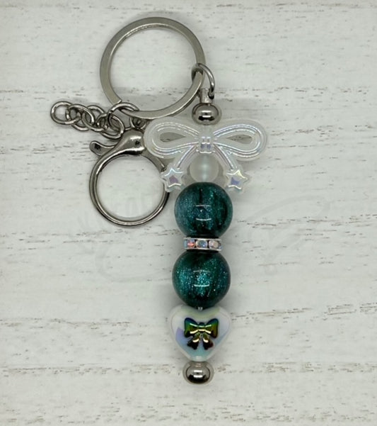 Keychain/ Purse Charm- Teal w/ Bow
