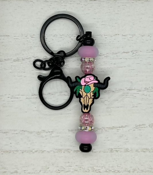 Keychain/ Purse Charm- Cow w/Pink Hat